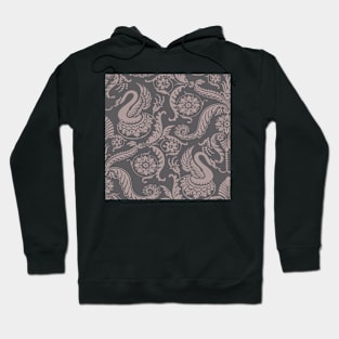 Tan on Grey Classy Medieval Damask Swans Hoodie